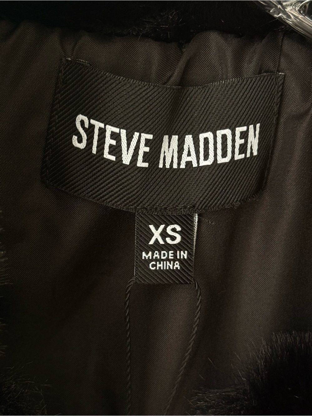 Steve Madden Black Faux Fur Zephrine Bomber Jacket Full Collar & Zip 2 Pocket XS - Picture 9 of 16